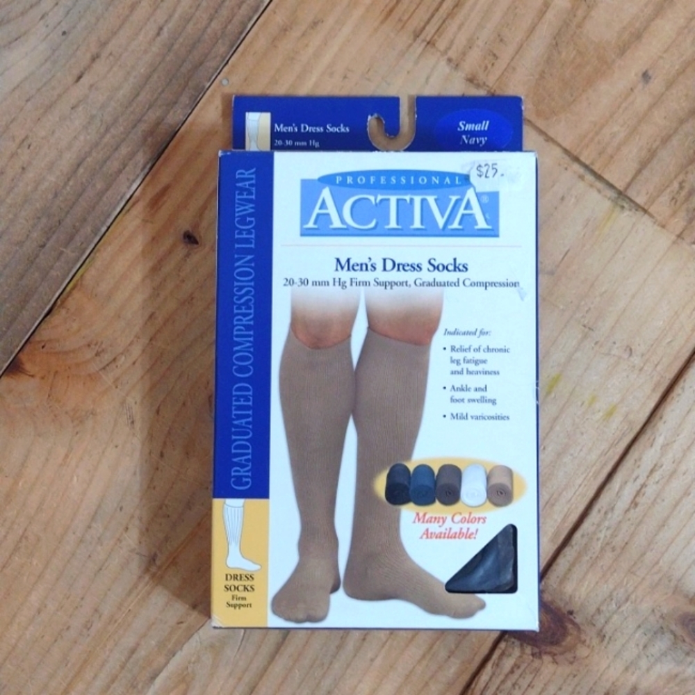 Activa Navy Firm Support Graduated Compression Men's Dress Socks Size S NWT